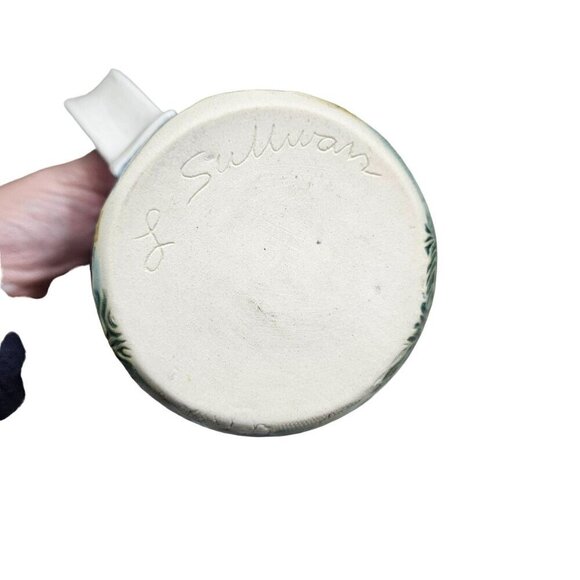 Handcrafted Signed L Sullivan Ceramic Mug With Whimsical Artwork Floral Interior - Picture 5 of 8